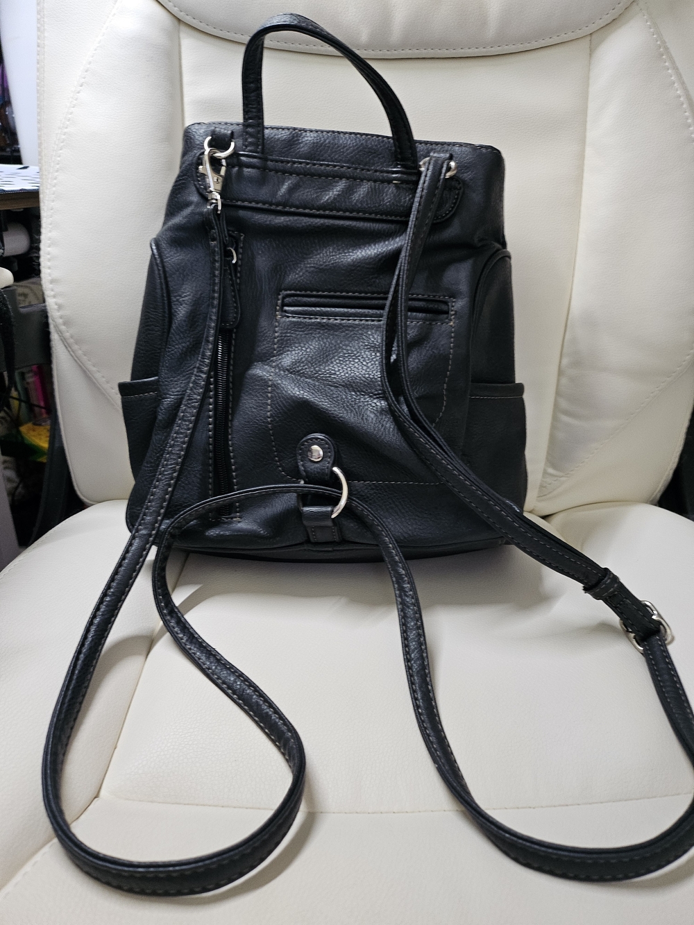 St. John's Bay Black Faux Leather Small Backpack - Picture 6 of 15